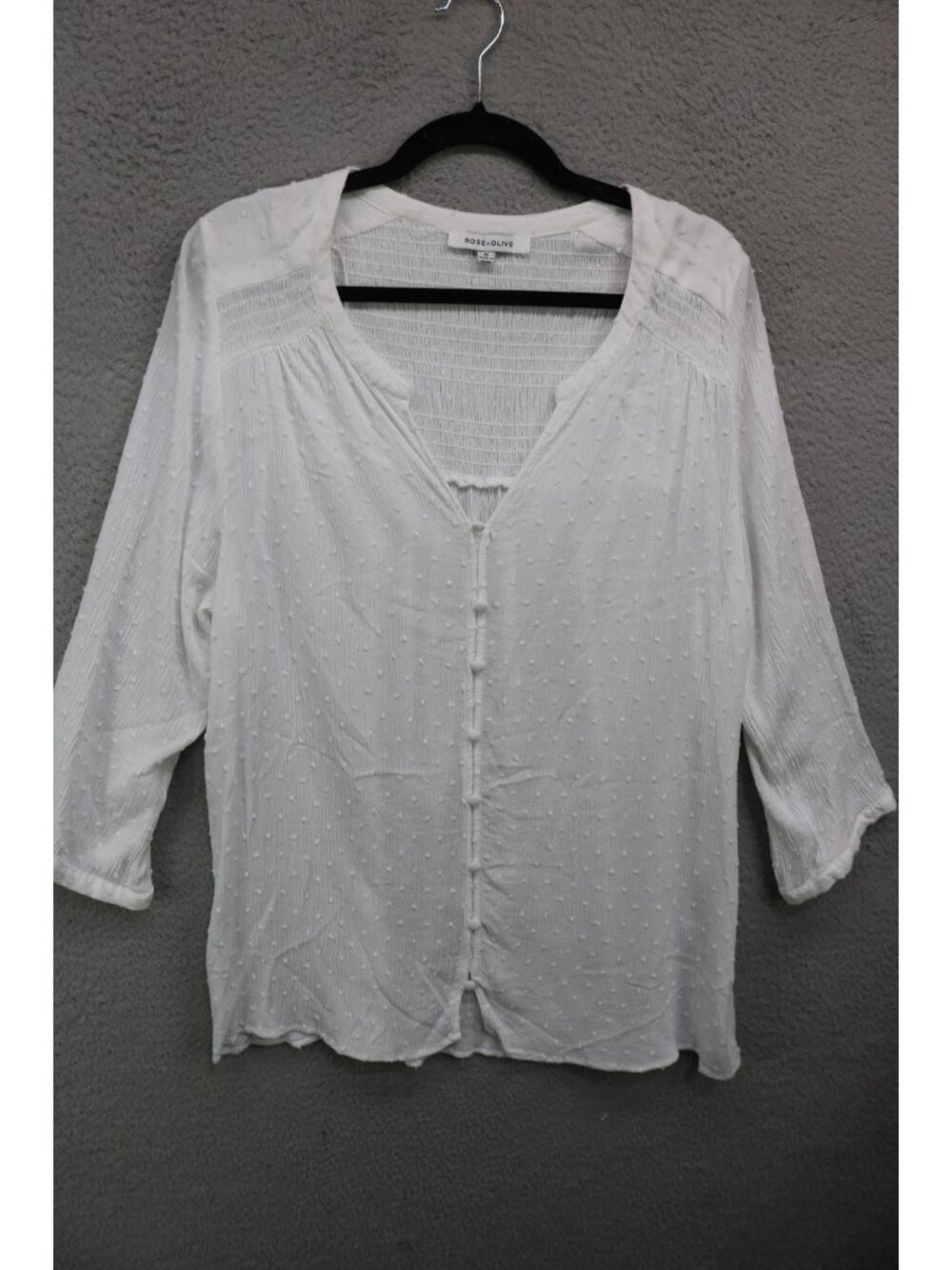 Rose & Olive 3/4 Wide Sleeve White Swiss Dot Button Up Tunic-Size 1X-Minimalist